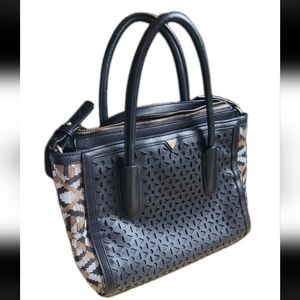 Sam Edelman Black Laser-Cut Satchel - Gold Grommet Detail & Woven Sides